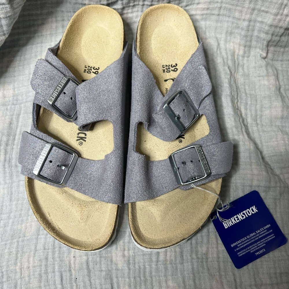 Birkenstock Arizona Suede Glitter Purple Sandals